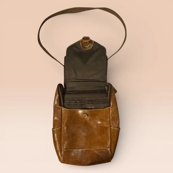 Jack Georges Voyager Zip Brown Leather Backpack Convertible Crossbody Bag Purse - Picture 4 of 5